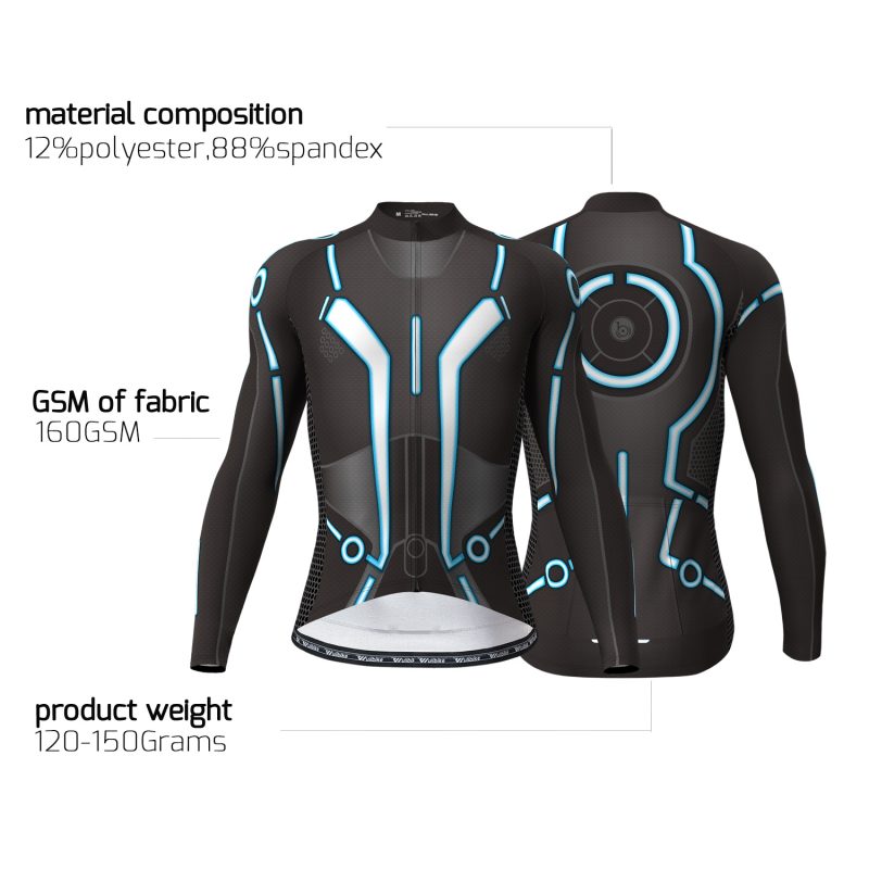 wulibike men's cycling long sleeve jersey blue TRON 3134-deta