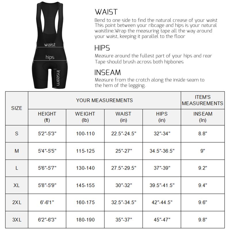 wulibike women's cycling bib shorts black W2002-size