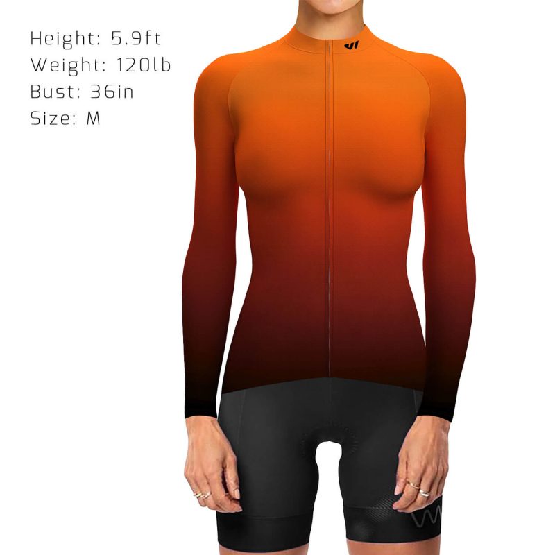 wulibike-women's-long-sleeve-cycling-jersey-gradient-orange-W1020-model-show