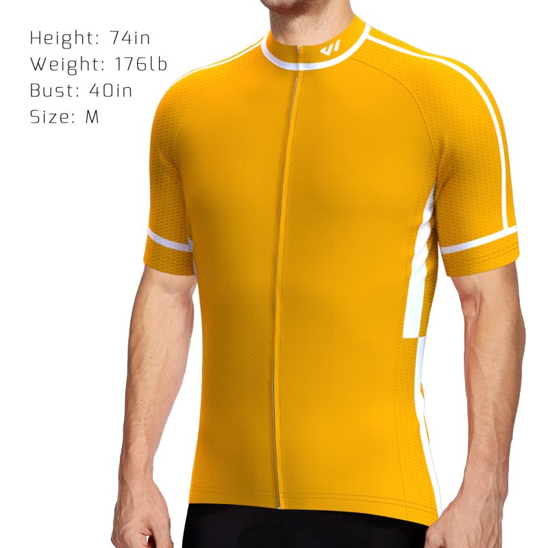 wulibike mens summer cycling jerseys yellow m10103-model show