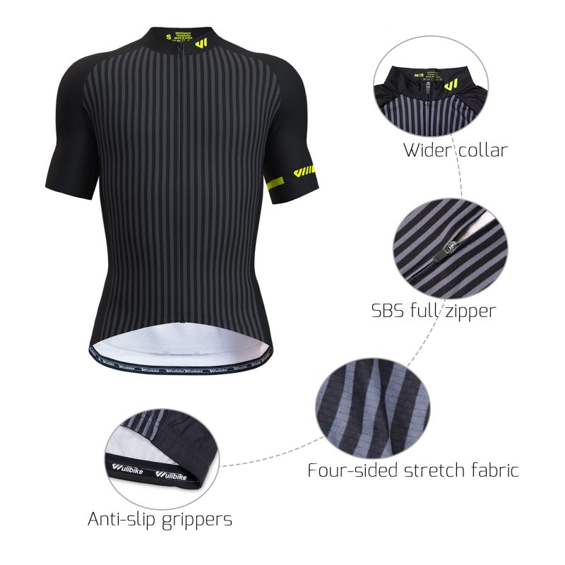 wulibike men's black summer cycling jersey short sleeve M10118-details