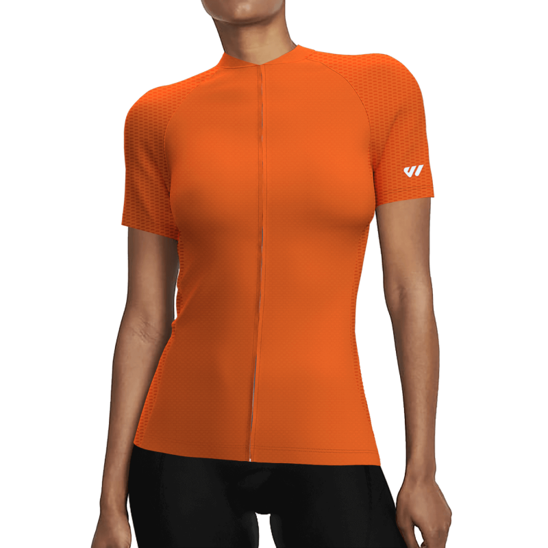 wulibike-womens-cycling-jersey-short-sleeve-orange-W1032-model show